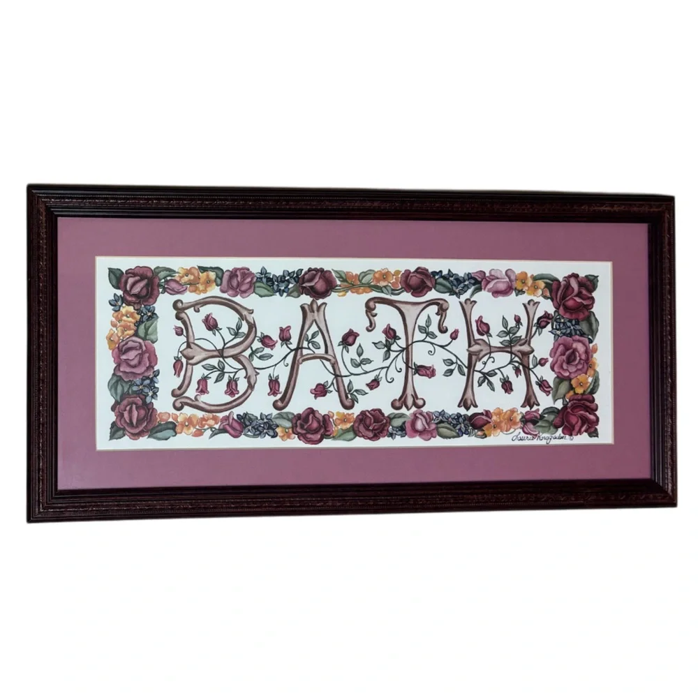Vintage Picture Frame Bath Hand Painted Signed Art Wood Luxury Bathroom Wall Art